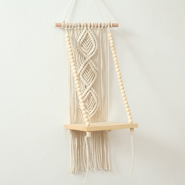 Macrame Boho Decor Wall Hanging Shelf by Kaahira (KM-WHS-N36) - 12x5 inches