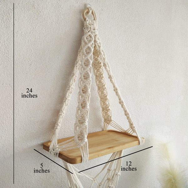 Macrame Boho Decor Wall Hanging Shelf by Kaahira (KM-WHS-N21) - 12x5 inches