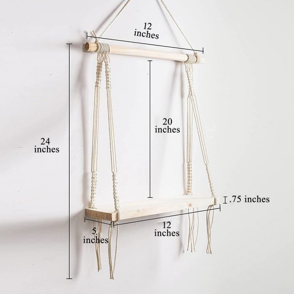 Macrame Boho Decor Wall Hanging Shelf by Kaahira (KM-WHS-N23) - 12x5 inches