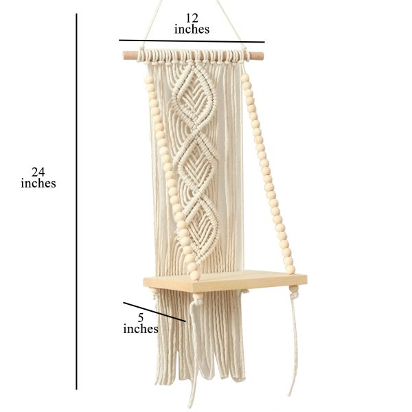 Macrame Boho Decor Wall Hanging Shelf by Kaahira (KM-WHS-N36) - 12x5 inches