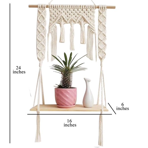 Macrame Boho Decor Wall Hanging Shelf by Kaahira (KM-WHS-N24) - 12x5 inches