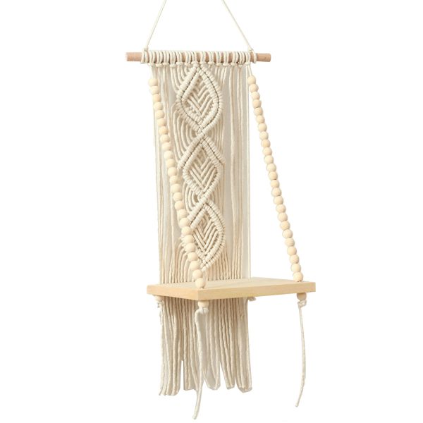 Macrame Boho Decor Wall Hanging Shelf by Kaahira (KM-WHS-N36) - 12x5 inches