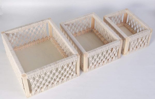 Kaahira Set of 3 Wooden Macrame Decorative Storage Baskets