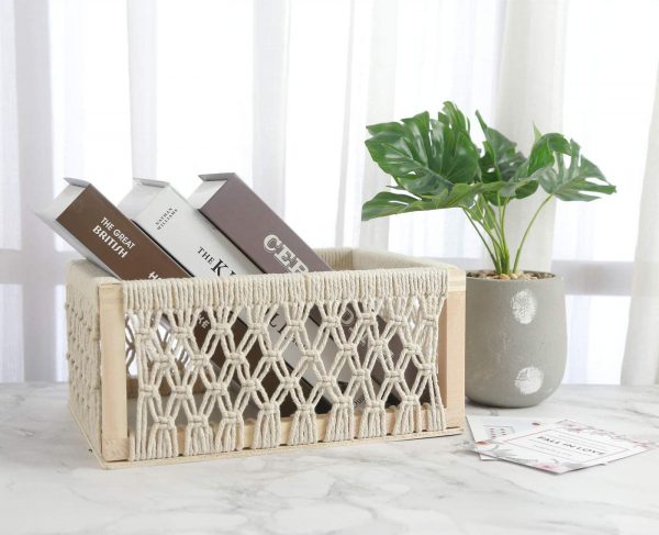 Kaahira Set of 3 Wooden Macrame Decorative Storage Baskets