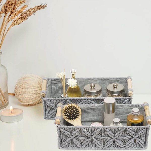 Kaahira Set of 2 Macrame Shelf Baskets-Grey