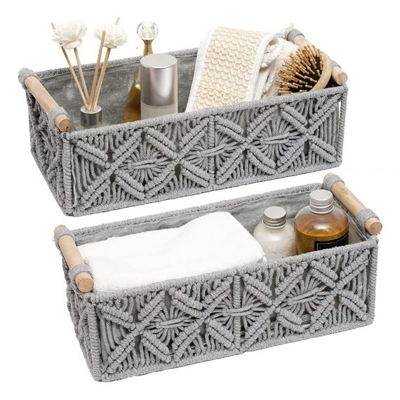 macrame shelf basket in grey