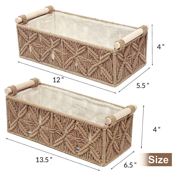 Kaahira Set of 2 Macrame Shelf Baskets-Beige