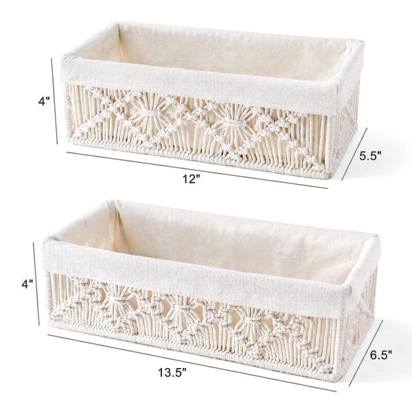 Kaahira Set of 2 Macrame Toilet Baskets with Removable Linen