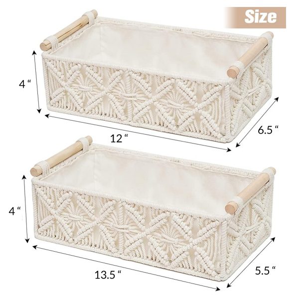 Kaahira Set of 2 Macrame Shelf Baskets-Off-White