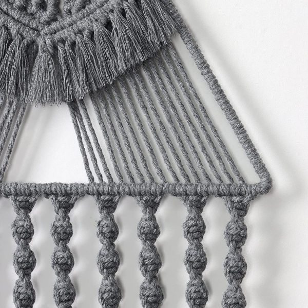 Modern Macrame Triangle Wall Hanging Tapestry in Grey