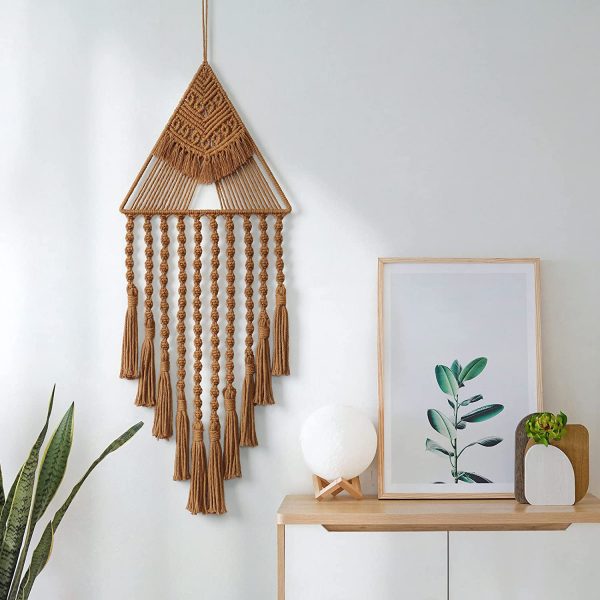 Modern Macramen Triangle Wall Hanging Tapestry in Brown