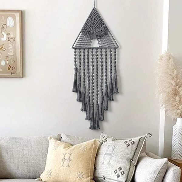 Modern Macrame Triangle Wall Hanging Tapestry in Grey