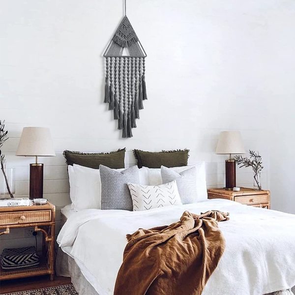 Modern Macrame Triangle Wall Hanging Tapestry in Grey