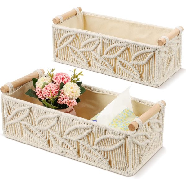 Luxurious Set of 2 Handmade Macrame Decorative Shelf Storage Baskets by Kaahira