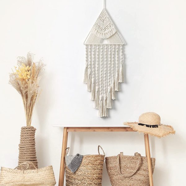 Modern Macrame Triangle Wall Hanging Tapestry in Off White