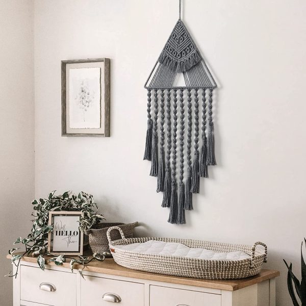 Modern Macrame Triangle Wall Hanging Tapestry in Grey