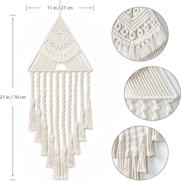 Modern Macrame Triangle Wall Hanging Tapestry in Off White