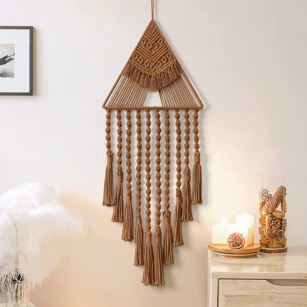 Modern Macramen Triangle Wall Hanging Tapestry in Brown