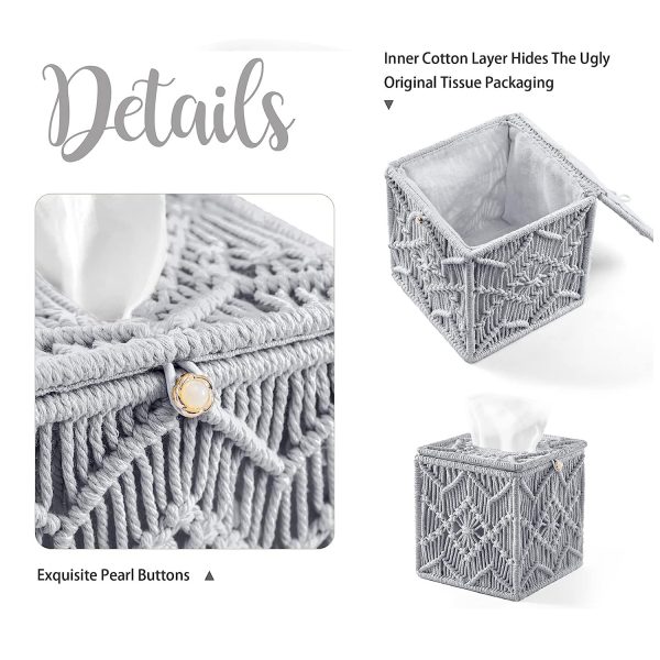 Handmade Macrame Decorative Tissue Paper Box by Kaahira