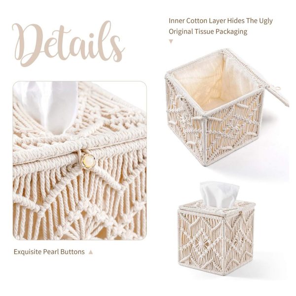 Handmade Macrame Decorative Tissue Paper Box by Kaahira