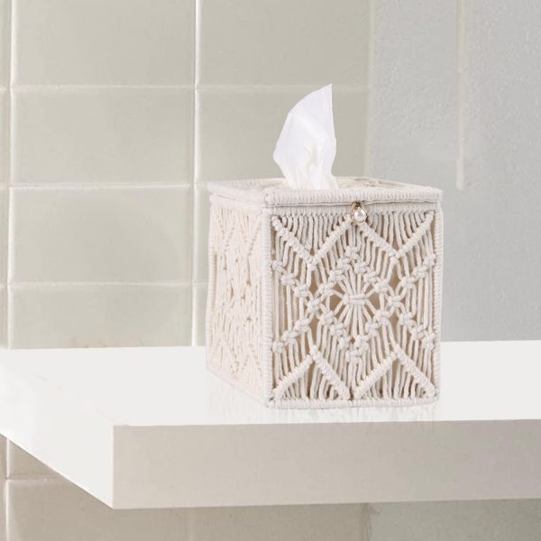 Handmade Macrame Decorative Tissue Paper Box by Kaahira