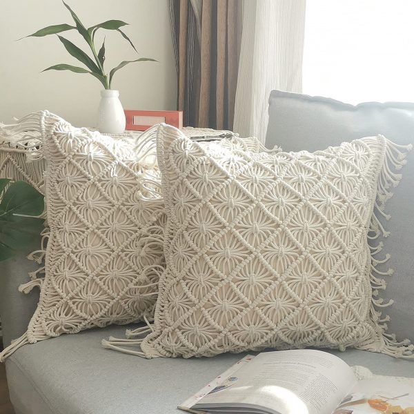 Boho Macrame Cushion Covers Geometric Pattern