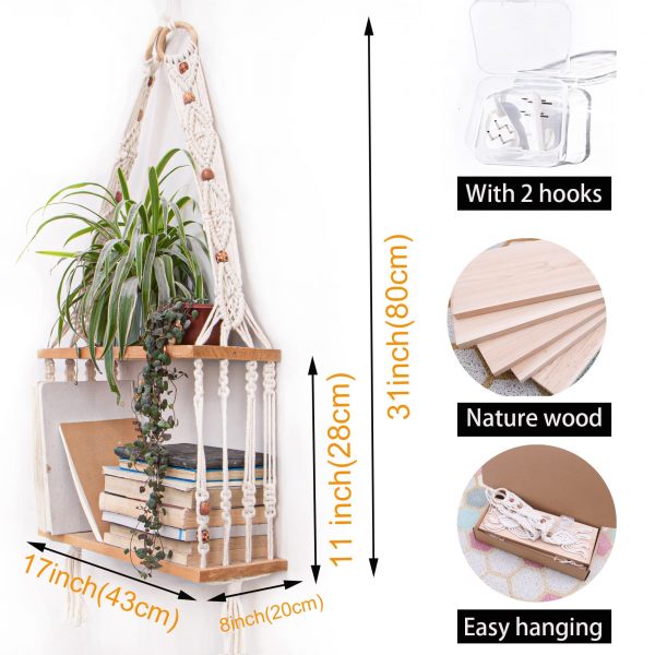 Beautiful Multipurpose 2-tier Cotton Wall Hanging Shelves