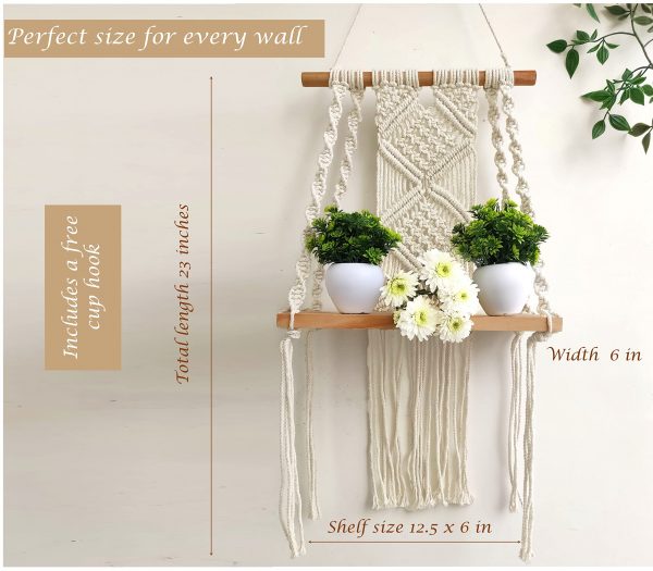 Boho Wall Shelf Planter with 2 Diamond Pattern