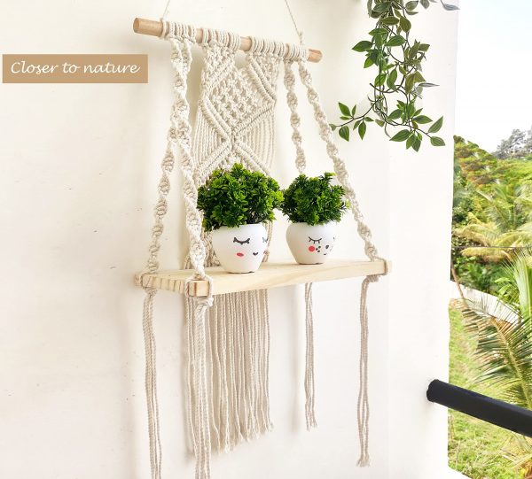 Boho Wall Shelf Planter with 2 Diamond Pattern