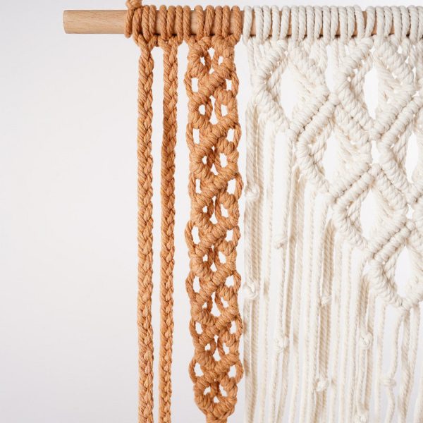 Macrame Boho Wall Shelf in Brick Red and Off White