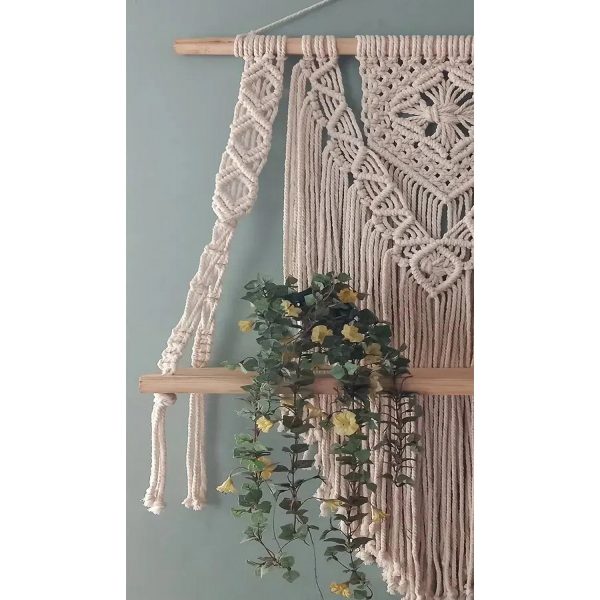 Macrame Wall Hanging Shelf with Cotton Pearls