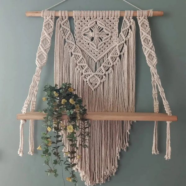 Macrame Wall Hanging Shelf with Cotton Pearls