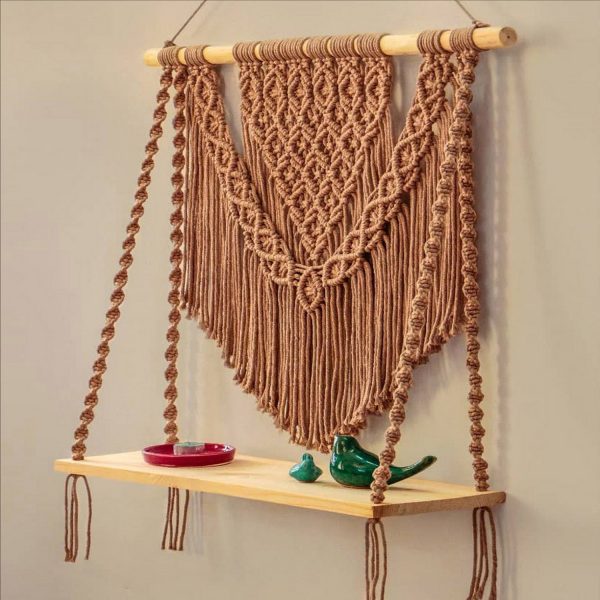 Macrame Wall Hanging Shelf in Light Brown - 1 Pcs