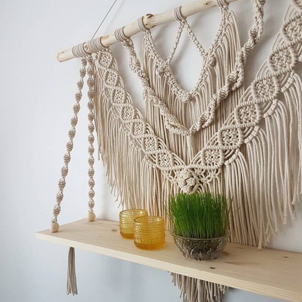 Boho Macrame Wall Hanging Shelf in Triangle Shape