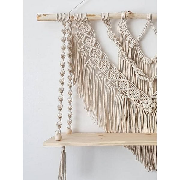 Boho Macrame Wall Hanging Shelf in Triangle Shape