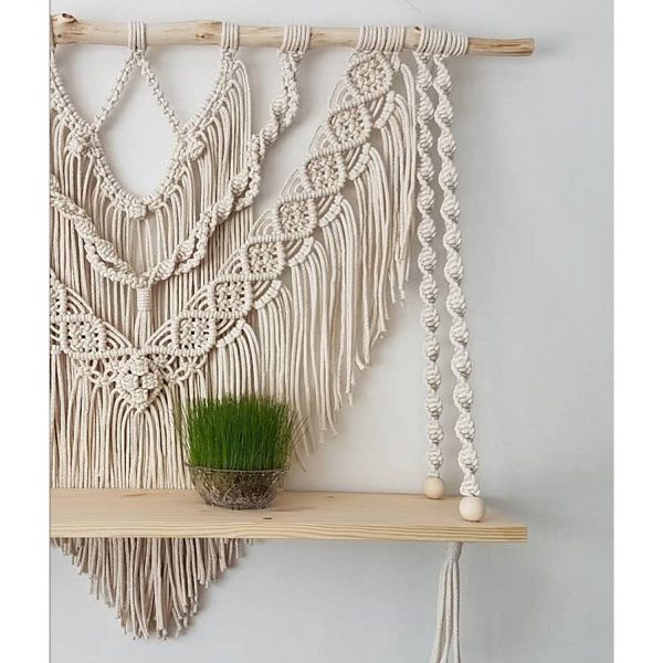 Boho Macrame Wall Hanging Shelf in Triangle Shape