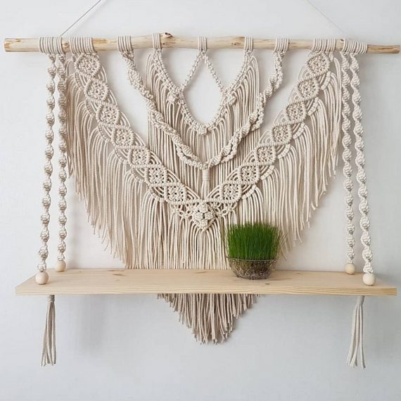 macrame wall hanging shelf