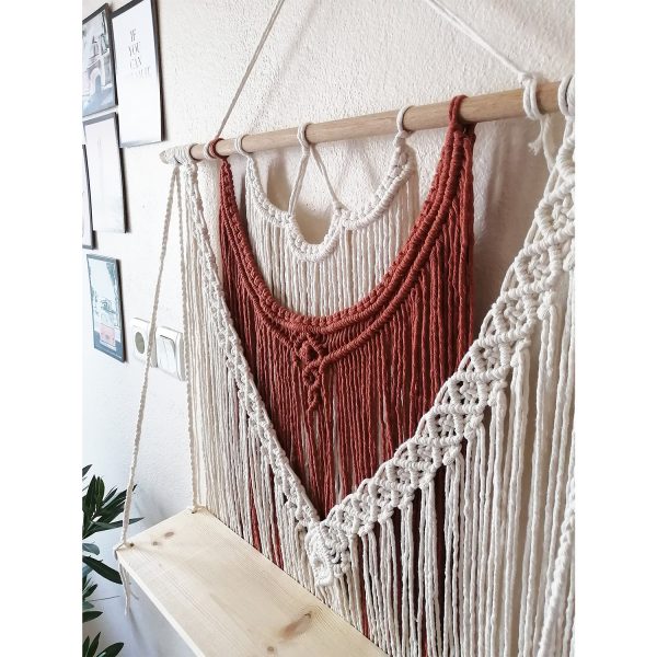 Beautiful Macrame Wall Hanging Shelf in White and Maroon