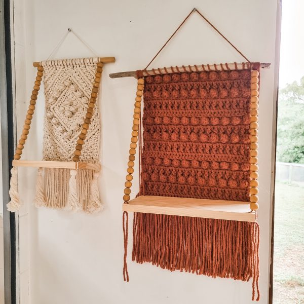 Crochet Wall Hanging Shelf in Red Color