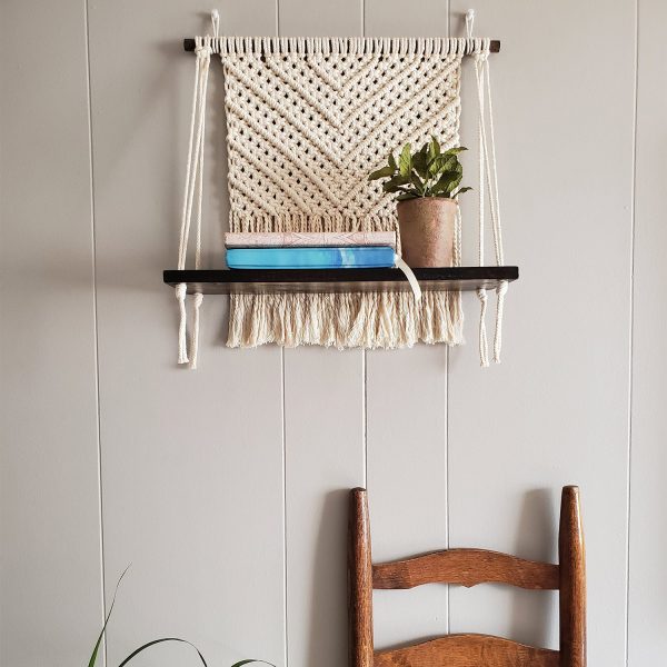 Macrame Wall Shelf in Geomatric Pattern