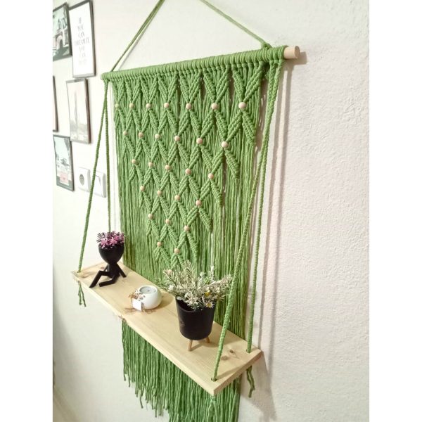 Macrame Wall Shelf in Green Color