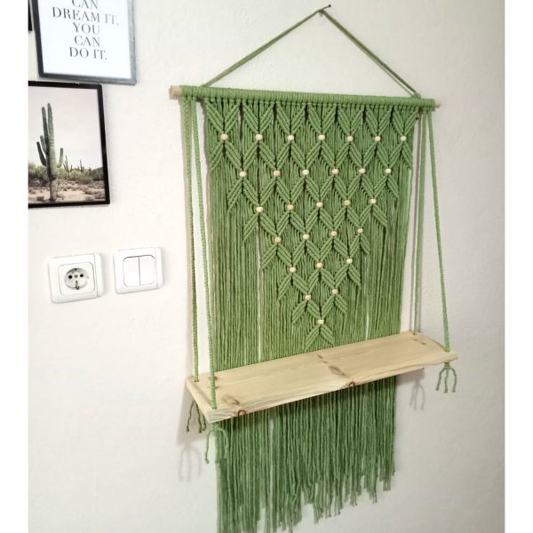 Macrame Wall Shelf in Green Color