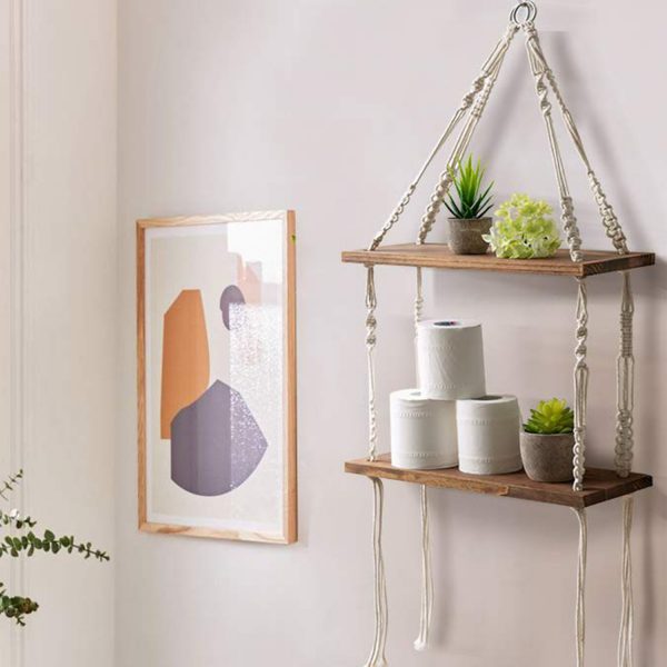 Elegant 2-tier Wall Hanging Shelves in Brown Planks