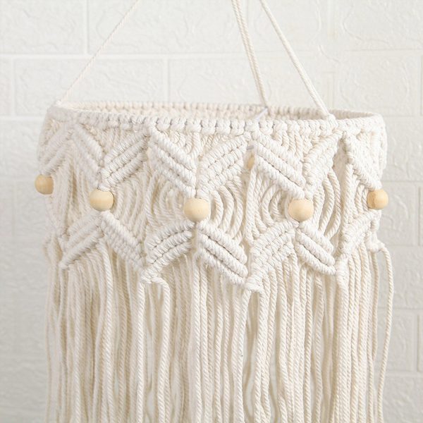 Macrame Wood Beads Ceiling Lamp Chandelier by Kaahira