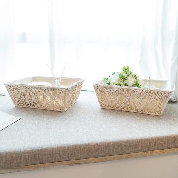 Handmade Set of 2 Macrame Storage Baskets - Off-white