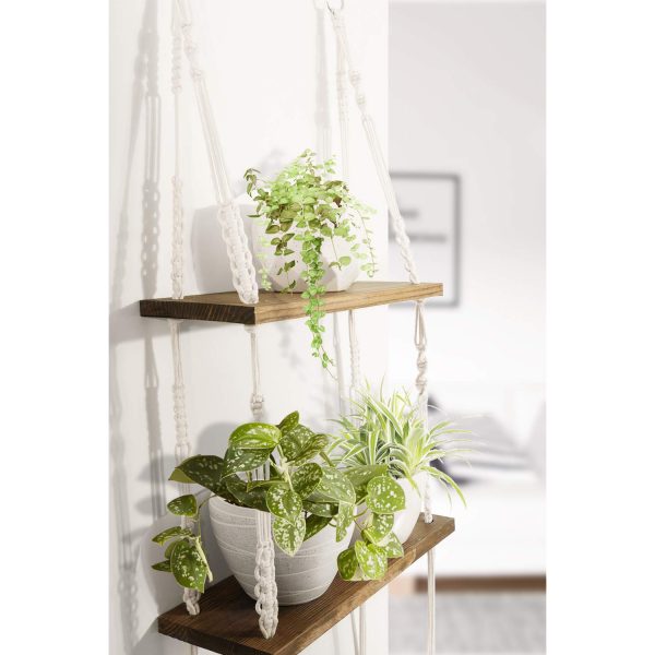 Elegant 2-tier Wall Hanging Shelves in Brown Planks