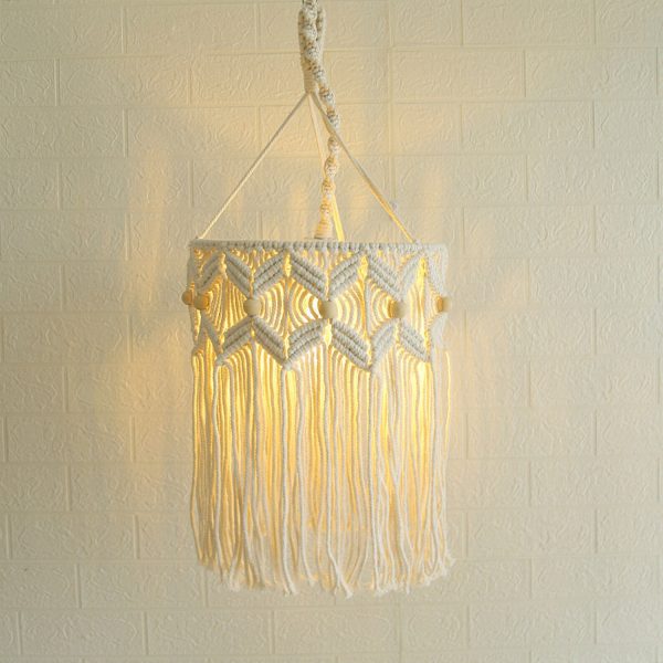 Macrame Wood Beads Ceiling Lamp Chandelier by Kaahira