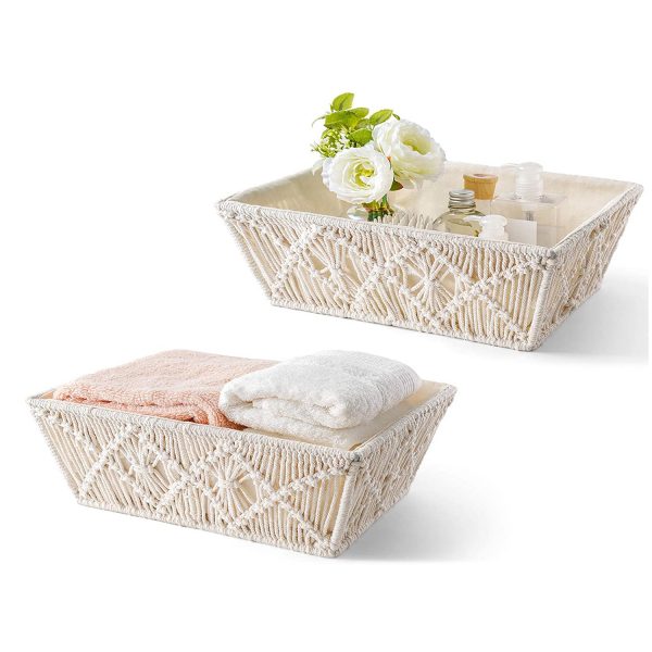 Handmade Set of 2 Macrame Storage Baskets - Off-white