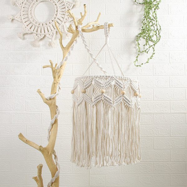 Macrame Wood Beads Ceiling Lamp Chandelier by Kaahira