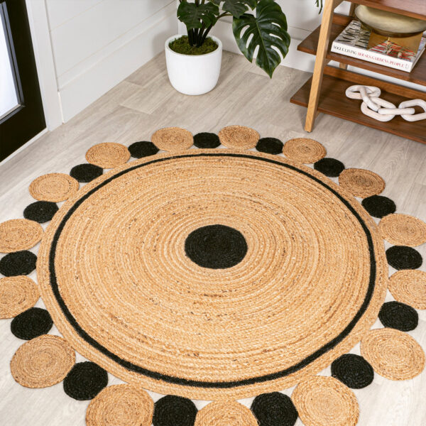 Designer Jute Rug Round Shape Brown & Black